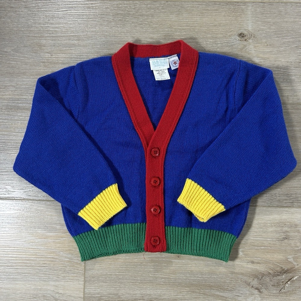 VTG Neiman Marcus Betti Terrell Toddler Large Cardigan Colorblock 90s 80s USA